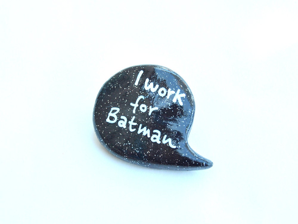 Halloween Batman polymer clay brooch black pin speech bubble