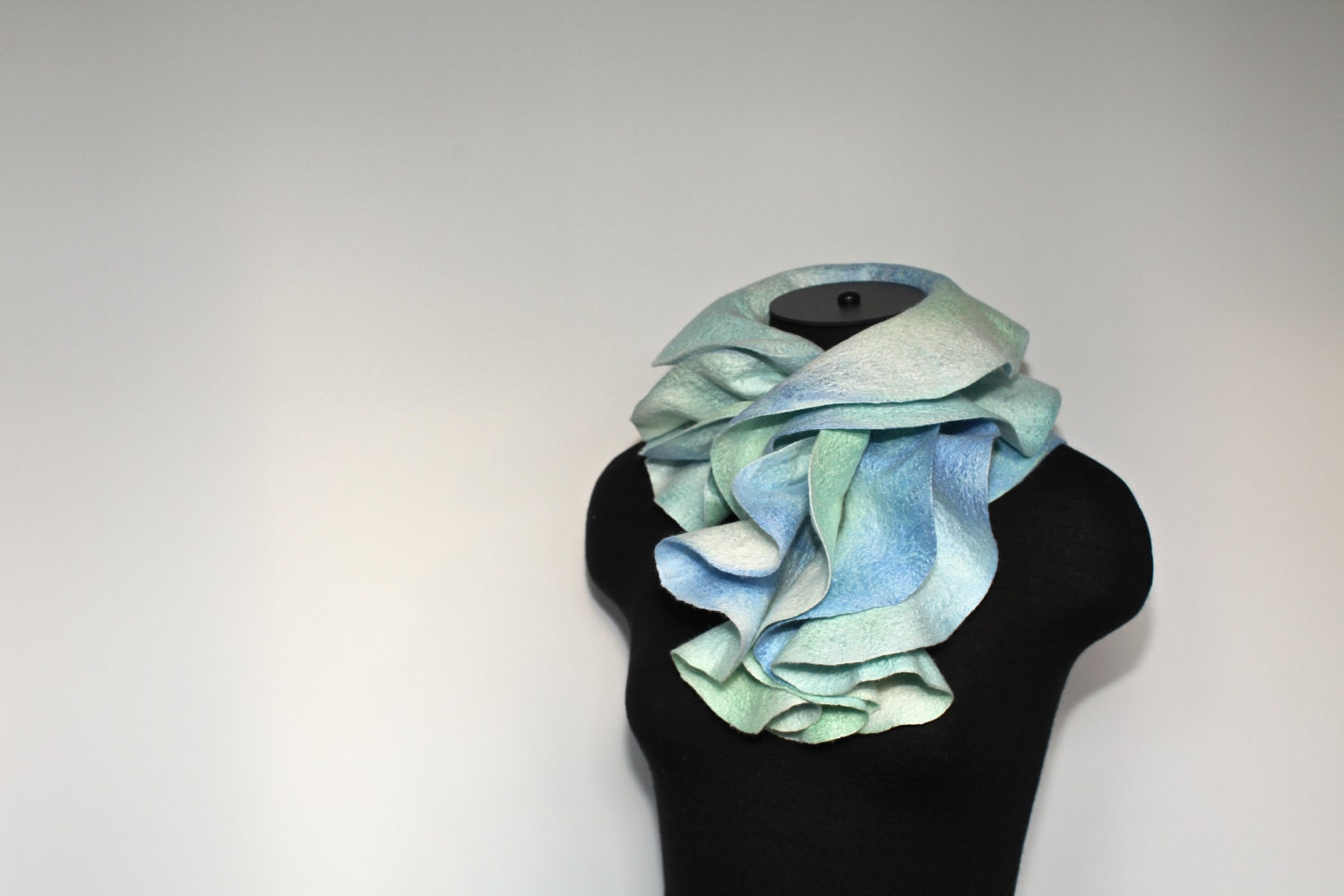 Felted Scarf Felt Wavy Scarf Gift For Her Ruffled Scarf Sea Foam Merino Wool Silk Felt Scarves
