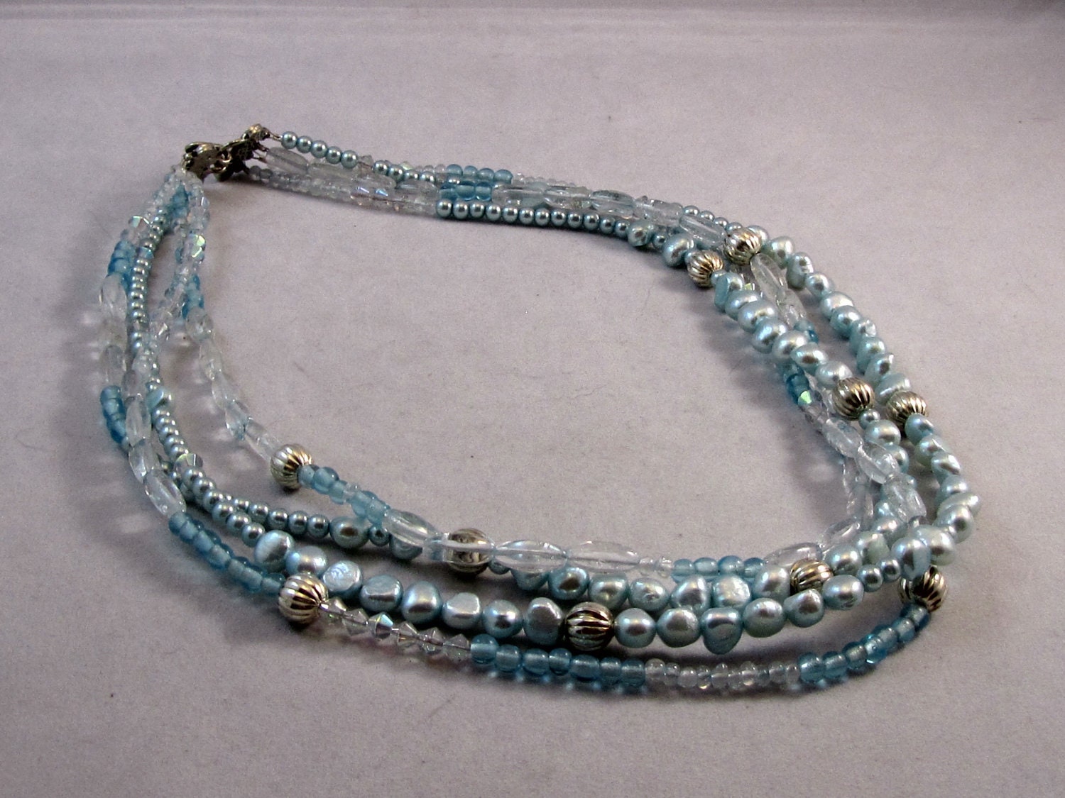 Reserved for Rebecca Sale Pale Blue Pearls and Glass Necklace
