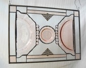 1930s Pink Depression Glass Stained Glass Window Panel with Princess plate