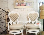 Painted Cottage Chic Shabby White Romantic French Louis Swivel Fireside Chairs