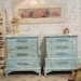 Painted Cottage Chic Shabby Pair of Aqua Night Tables NT443