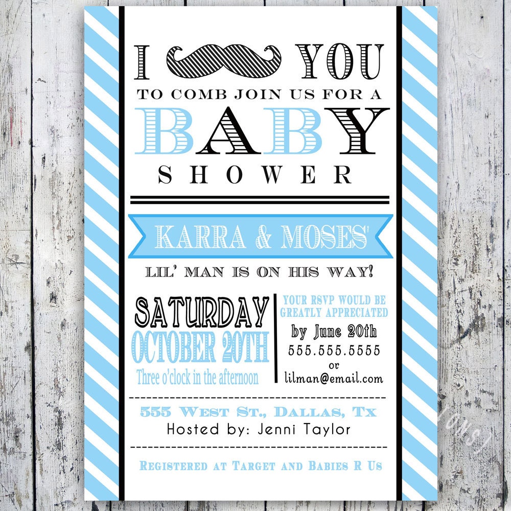 Little Man Mustache Baby Shower Invitation -- Digital Printable Custom Invites