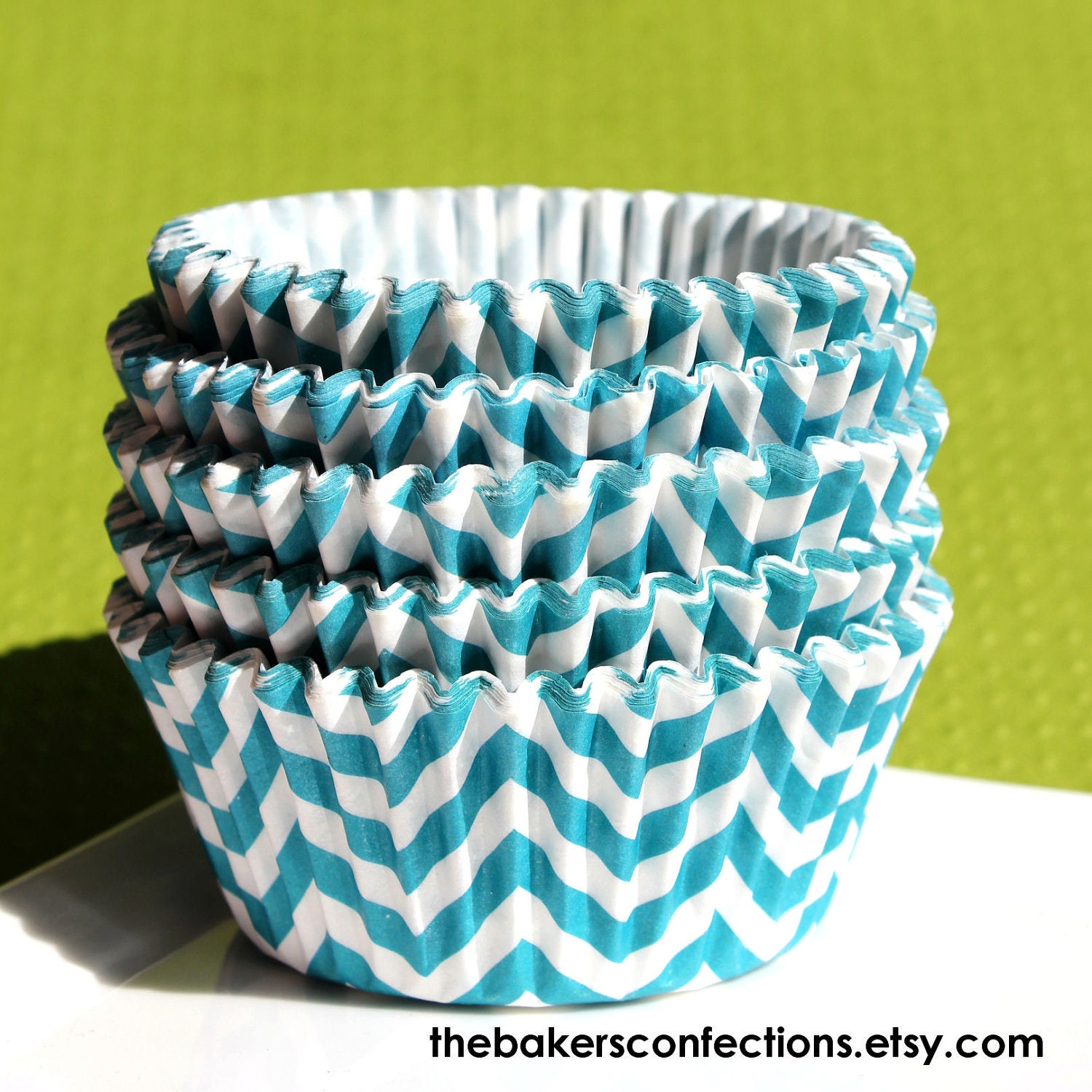 Aqua Chevron Cupcake Liners - Baking Cups, Designer Grease Resistant Liners (50)