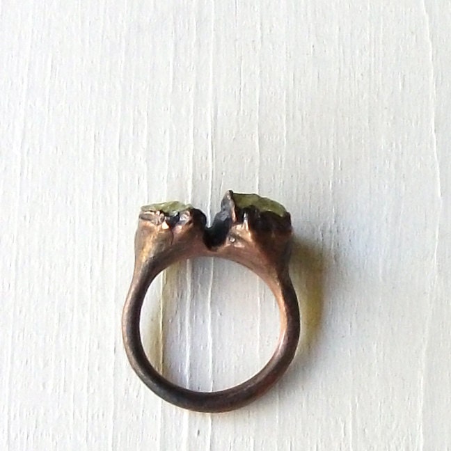 Copper Ring Beryl Spring Green Apple Gem Stone Crystal Artisan Handmade