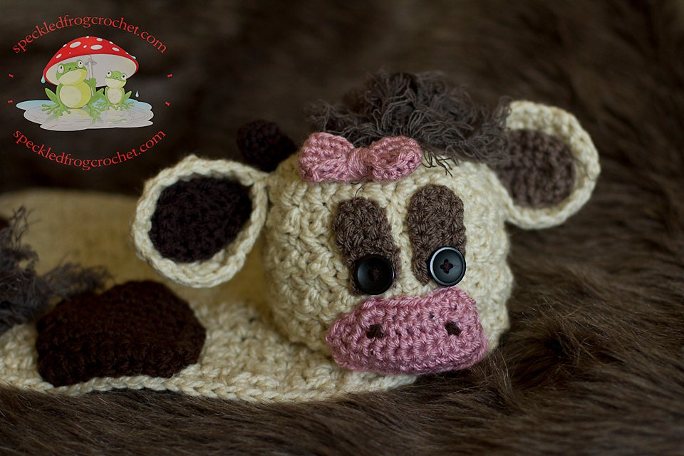 INSTANT DOWNLOAD Crochet Pattern Cow Cuddly with Hat Permission to sell all finished items