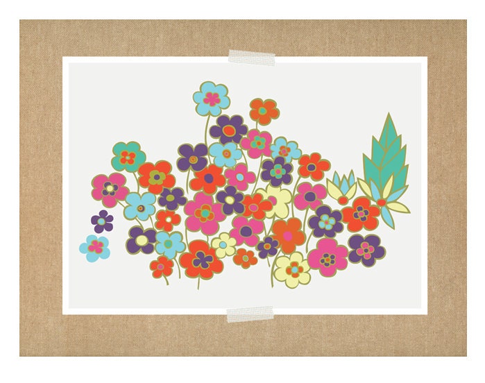 Retro Daisies decor ( 60's flower art print, Daisies In bloom, Summer flowes )