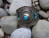 Intricate Afghan Tribal Turquoise Stone Cuff Bracelet. Handmade.