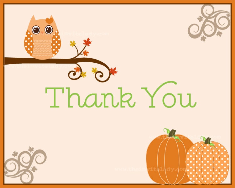Autumn Owl Thank You Cards for Fall Baby Showers, Set of 10 with Envelopes,  Choose boy or girl owl, FREE Shipping - TheInviteLadyShop