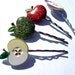 Apple Bobby Pin Set of 4 Red and Green Sparkle Resin Whole and Half Apples