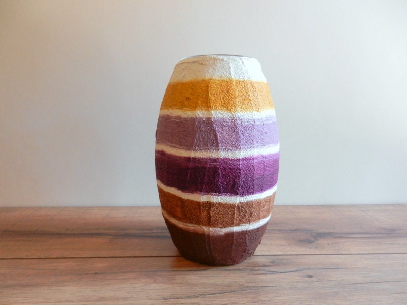 Purple Vase / White Mustard Brown Grape / Seashell Colors / glass stucco concrete vase
