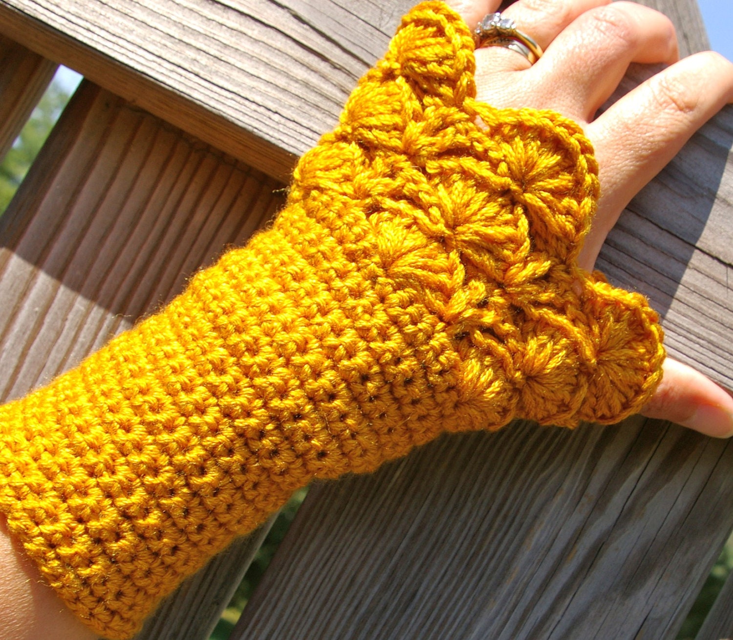 Arm Warmers Fingerless Gloves in Honey Gold Crochet