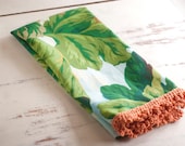 Kitchen towel hand towel tropic print with peach crochet edge