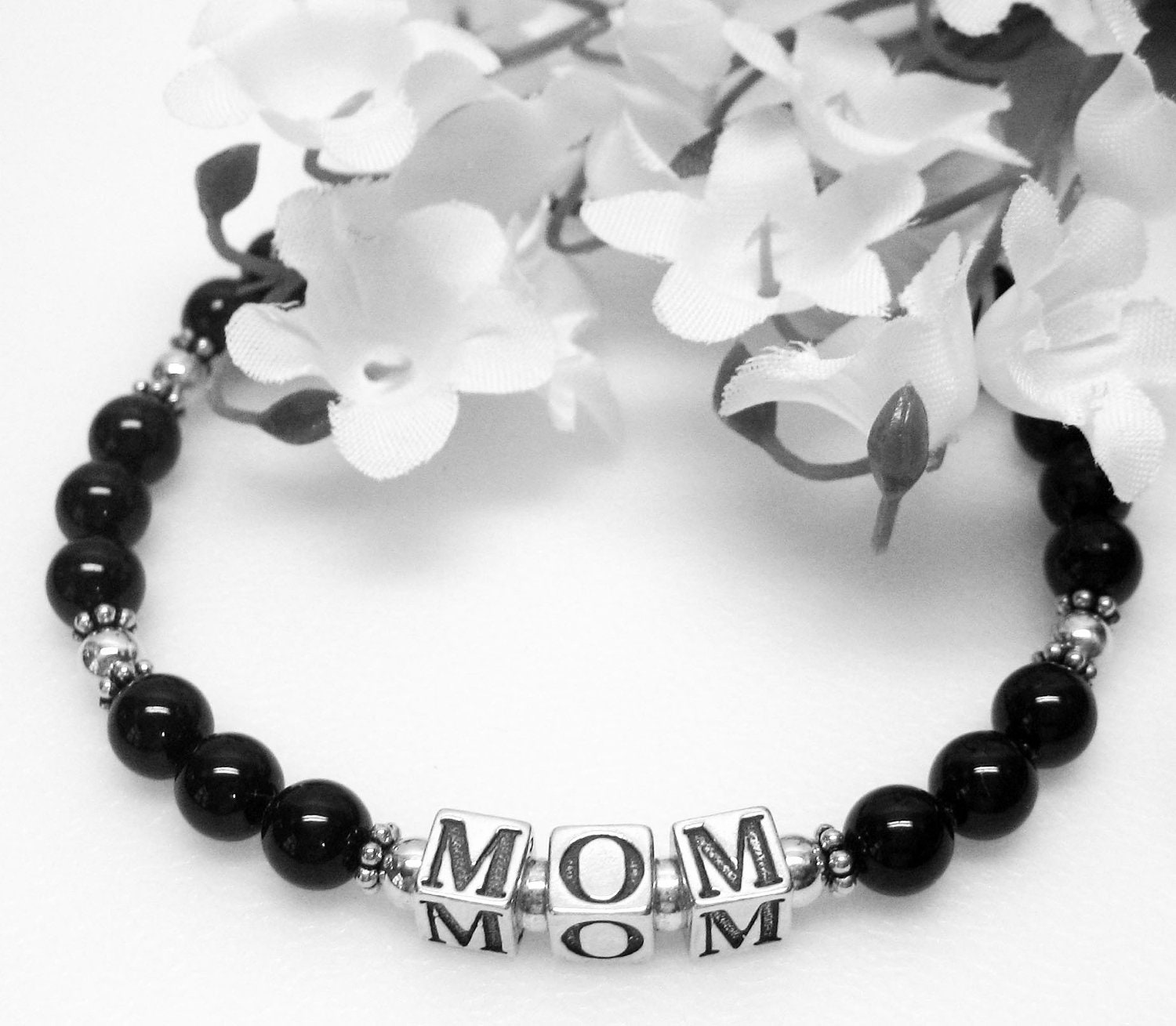 Mom Bracelet - Black Pearl - Sterling Silver - Swarovski Crystal - Mother - Gift For Mom