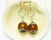 Amber Earrings - Tibetan Silver -  Butterscotch - Sterling Silver - Dangle