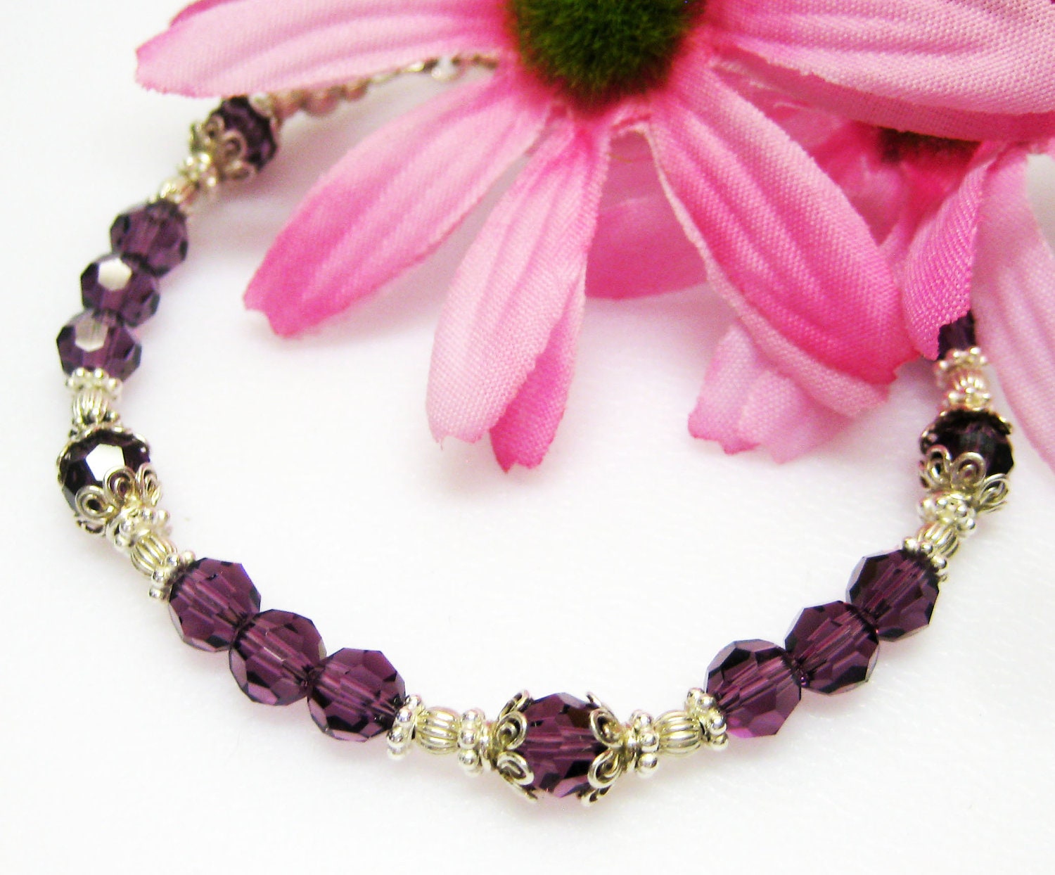 February Birthstone Bracelet - Swarovski Crystal - Amethyst - Birthstone Jewelry - Sterling Silver - Birthday Gift