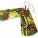 Brass Earrings - Art Deco - Dark Pink - Lime Green - Dangle