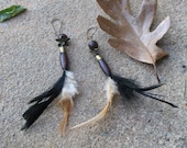Tryst in The Weald. Bohemian Victorian earrings. Feather, wood, antique brass