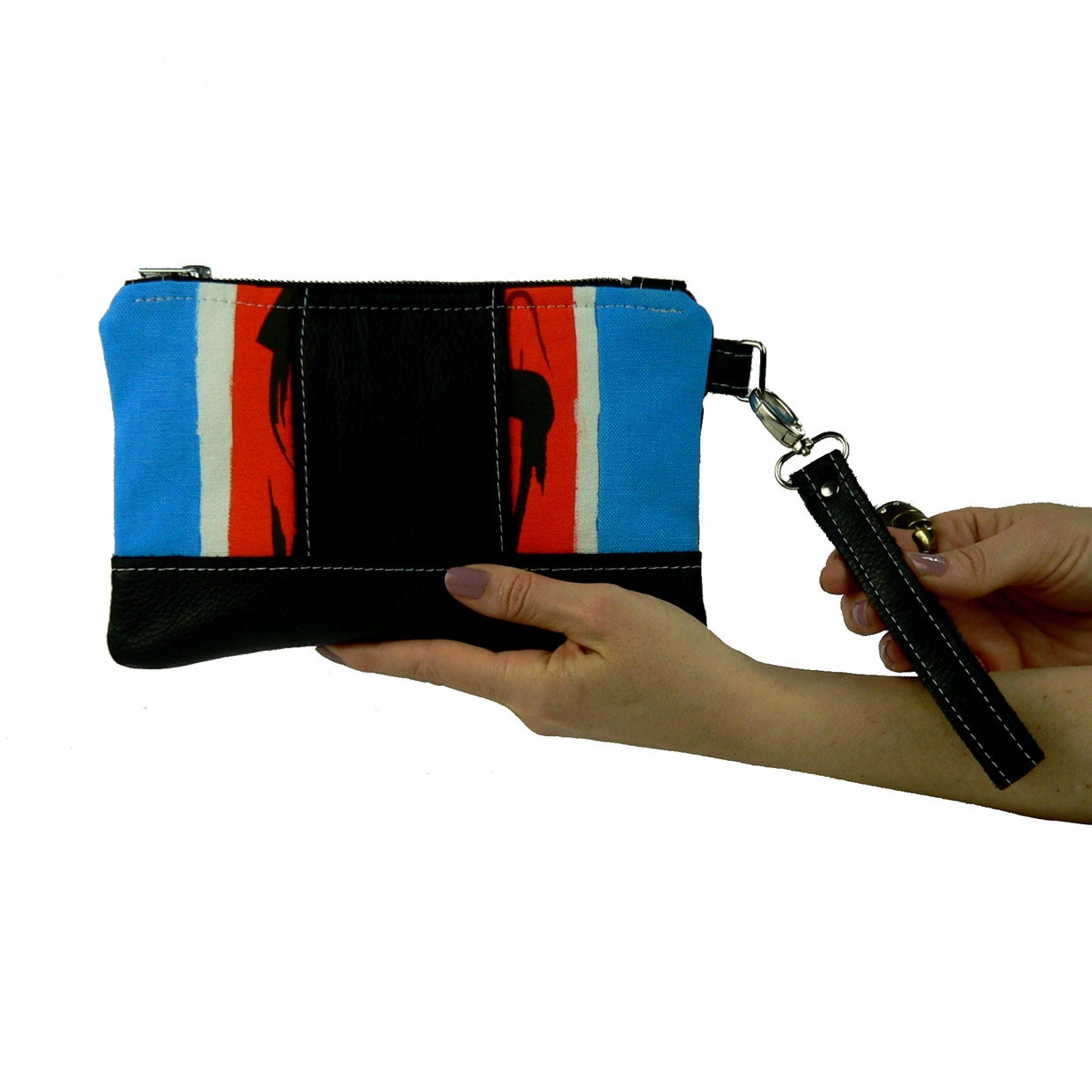 50% OFF & FREE SHIPPING ooak Speed Racer leather and silkscreen wristlet clutch purse