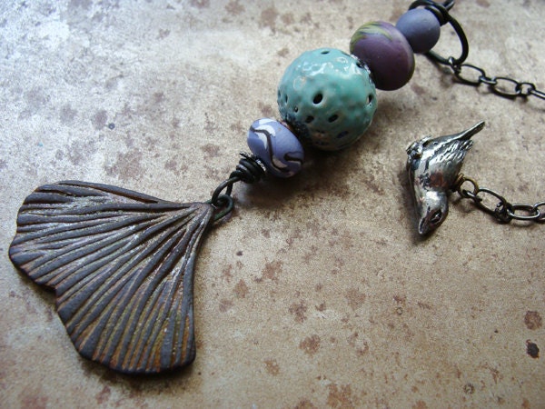Ceramic Gingko Pendant - Woodland Forest