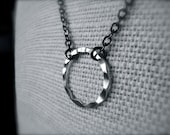 HAMMERED ETERNITY RING - Symbolic Keepsake Necklace In Hammered Oxidized Silver with Pink Swarovski Crystal Love Forever Eternal