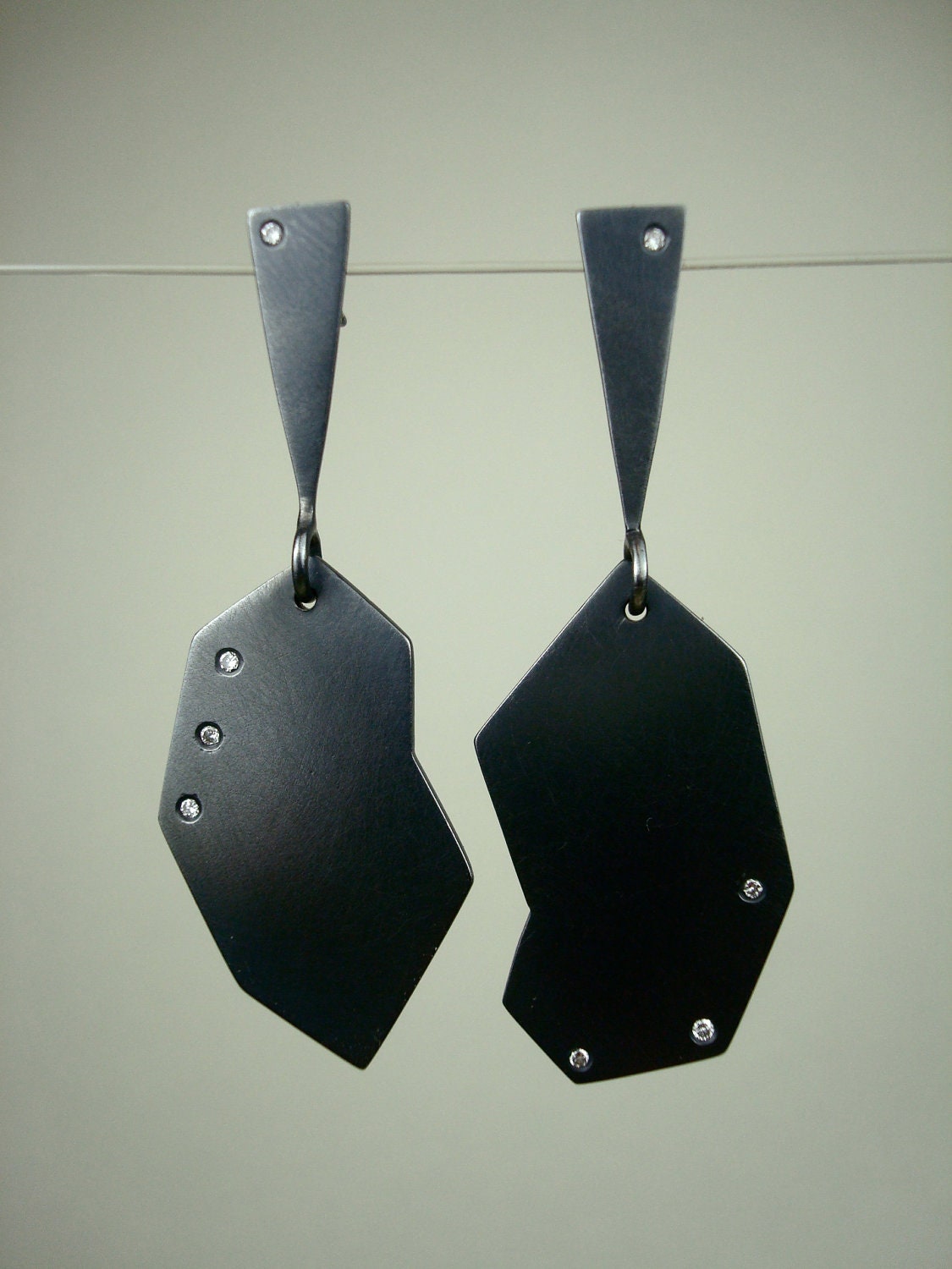 Black silver and diamond earrings