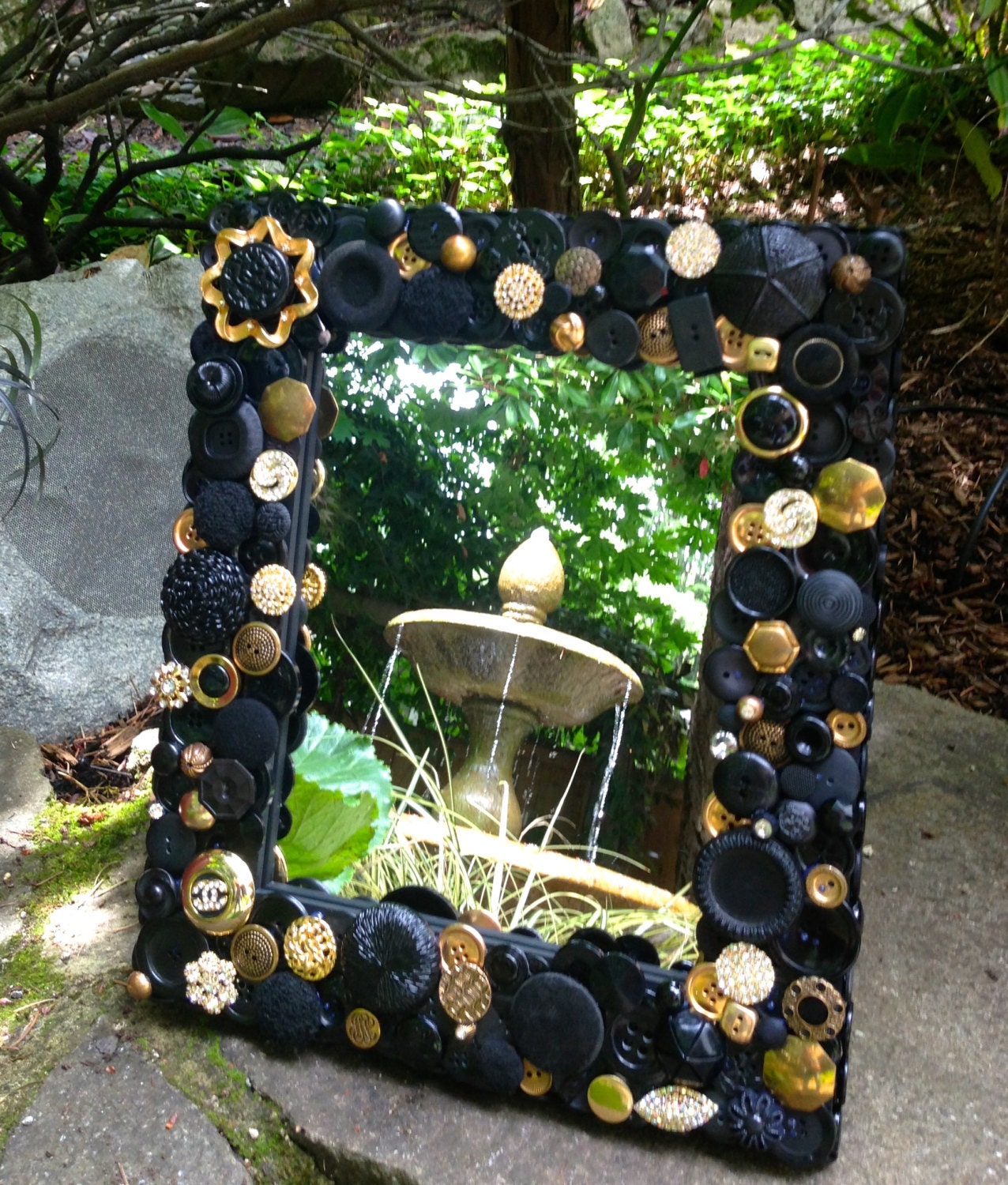 Black and Gold Button Mirror 11"x13"