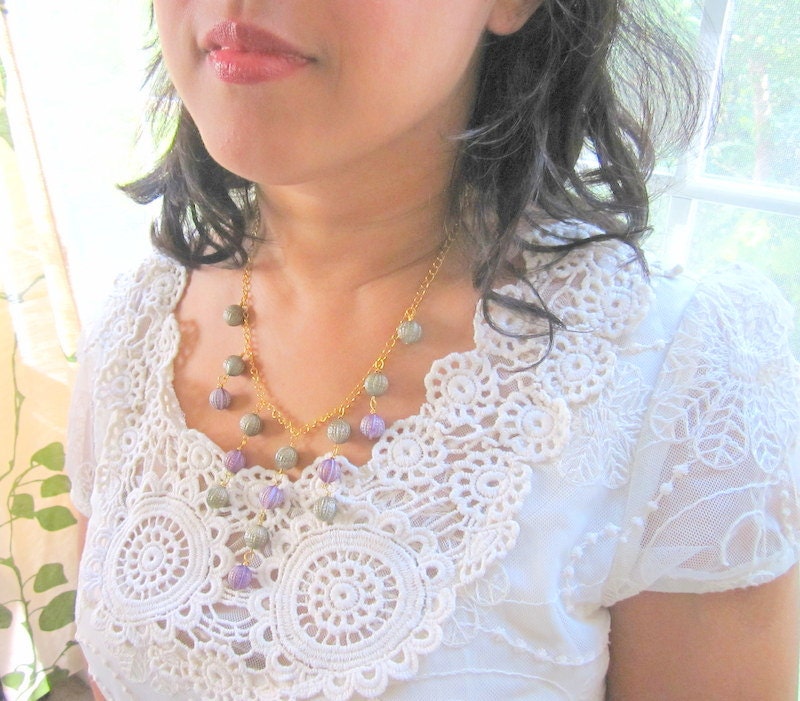 Bib Necklace Grey Purple Gold Lucite by MinouBazaar