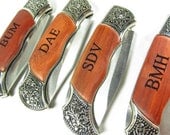 Set of 6 Personalized Engraved Rosewood Handle Pocket Hunting Knife Knives Groomsman Best Man Ring Bearer Gift