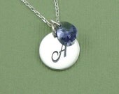 Personalized Swarovski Letter Necklace - beadwork sterling silver hand stamped pendant jewelry - gift