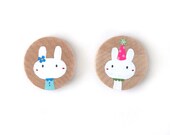 Pair of Small Wooden Magnets (Blue dress and party hat)