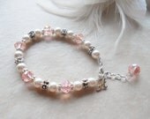 Swarovski Pearl Sparkly Crystal Flower Bead Initial Bracelet Perfect for Flower Girl Junior Bridesmaid B076 Baptism