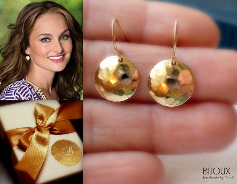 Gold Disc Earrings - Hammered - 14K Goldfilled - "Soleil" Earrings........