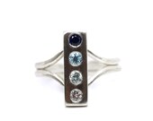 Modern Blue Ombre Gemstone Silver Ring - Ombré