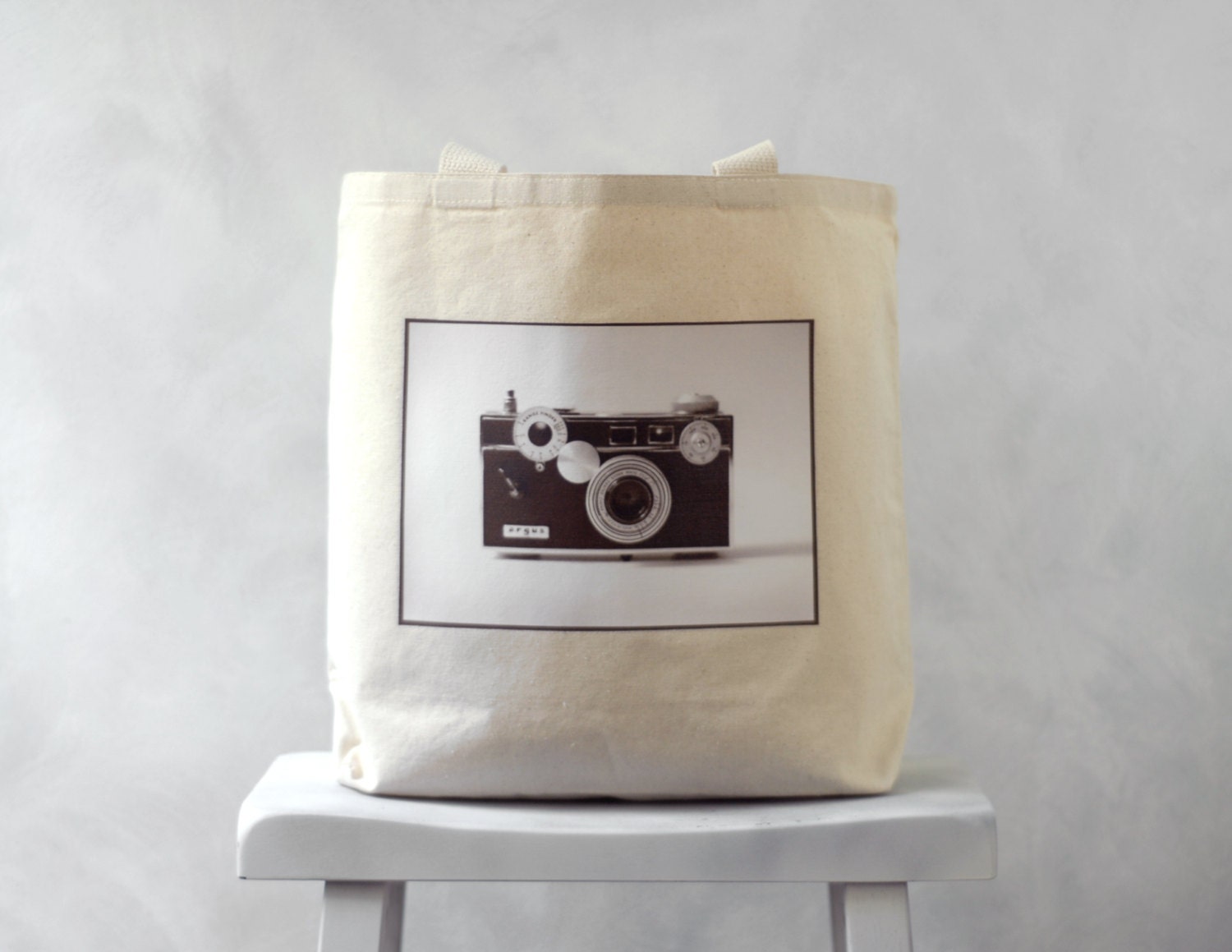 The Argus C3 - Vintage Camera Photograph on a Natural or Black Canvas Bag - School Bag - Carryall Tote