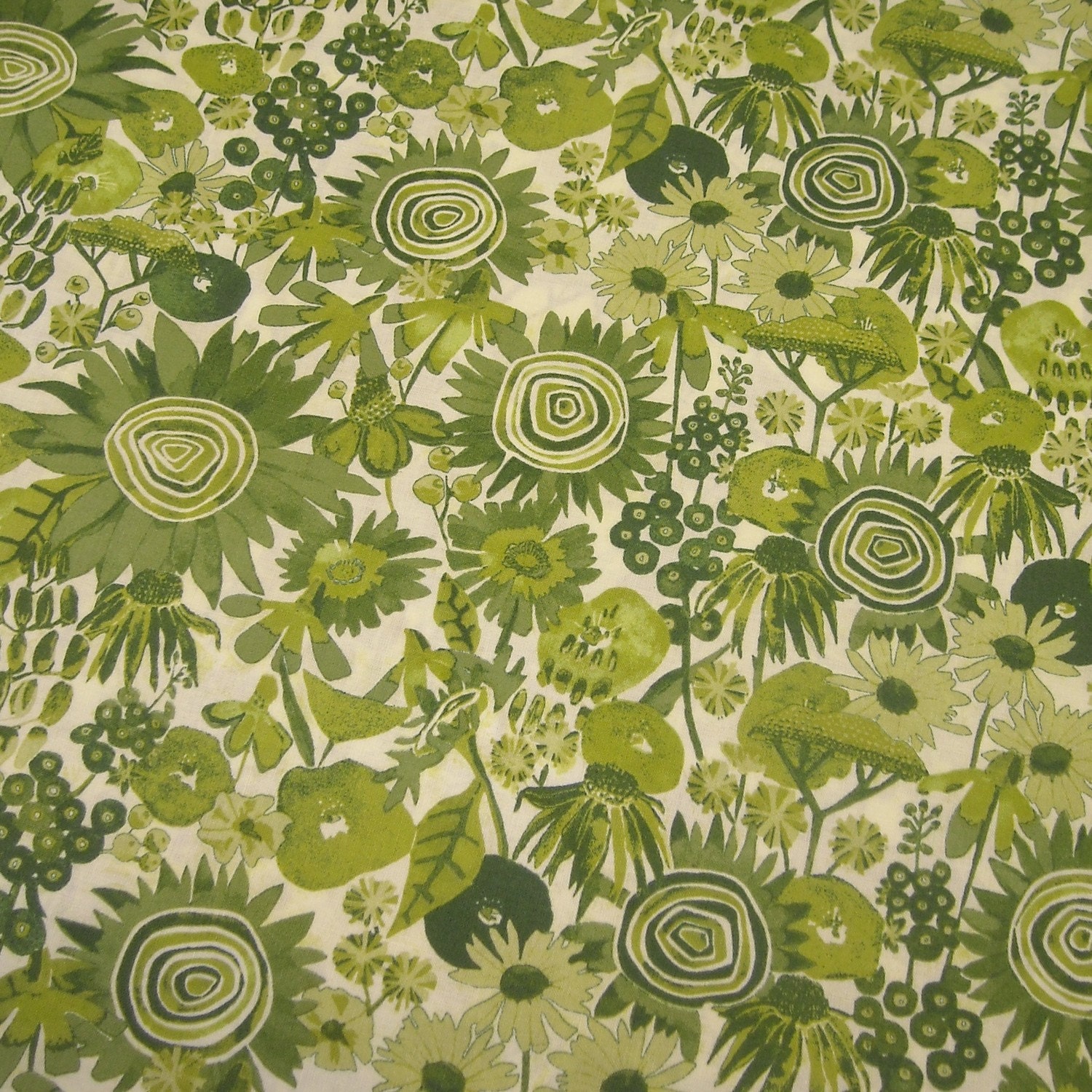 Cotton Fabric: Floral Cotton In the Beginning My Sunshine Green Tonal Flowers - 1 YD - FabricFascination