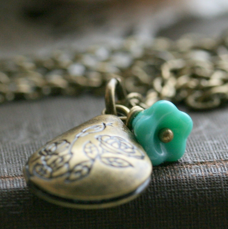 Locket Necklace, Flower Locket Teardrop Shape, Antique Gold Floral Locket,  Blue Flower, Bridesmaid Jewelry , Bridal - Amelia Rose