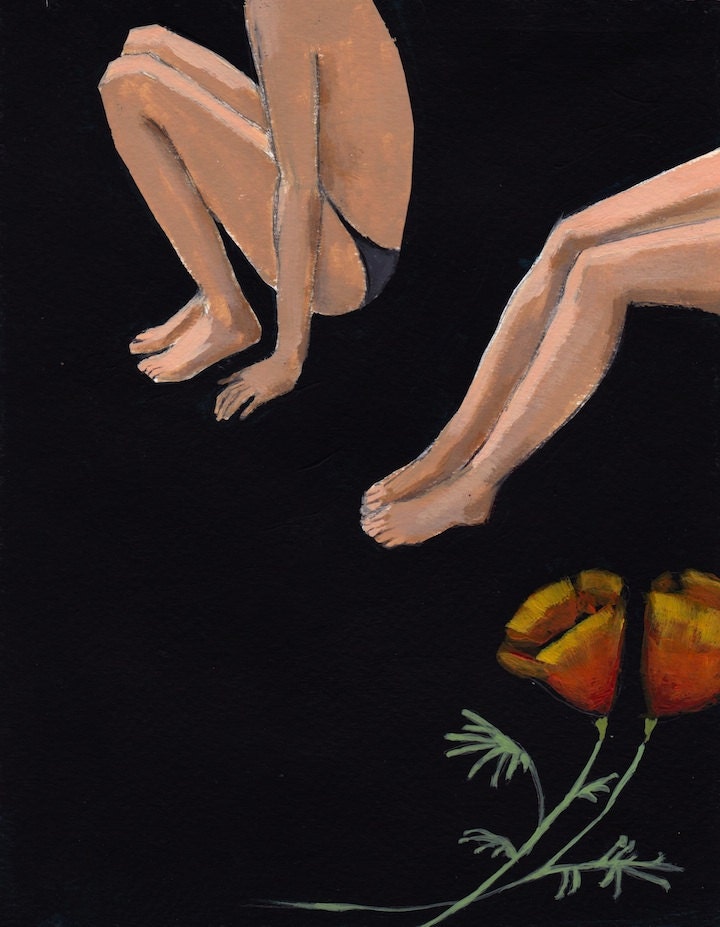 Again . art print . girls and poppies