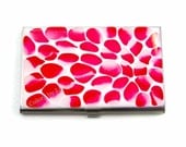 Metal Business Card Case Hand Painted Metal Wallet White and Red Blossom Inspired Id Holder with a Glossy Enamel Finish