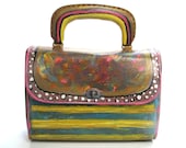 Handbag Vintage Vinyl Handpainted in Fall Colors, Upcycled Purse Indian Summer - itzaChicThing