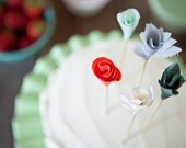 Coral & MInt - Fabric Flower Cake Toppers - 6