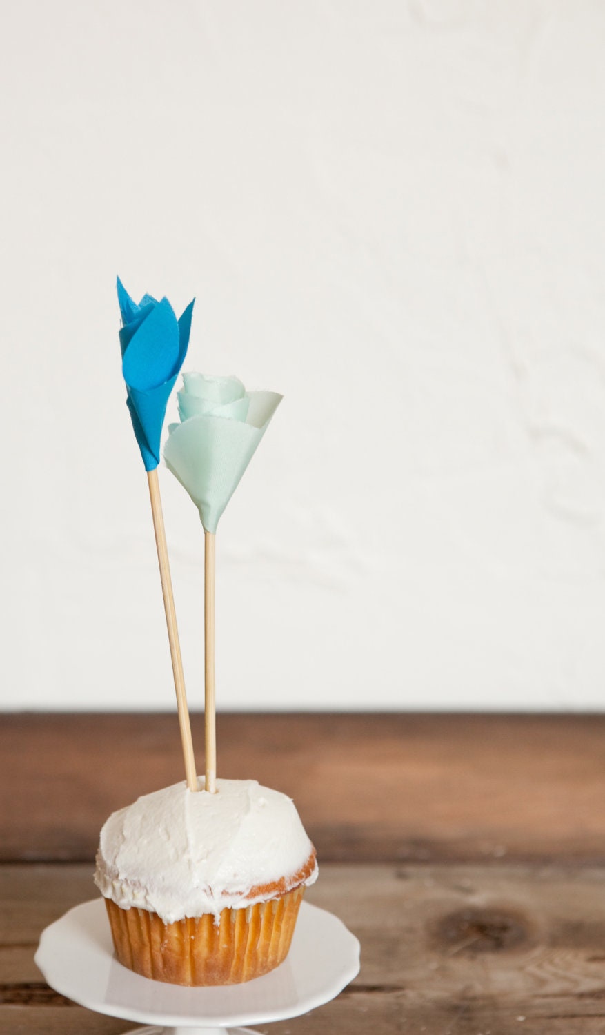 Seafoam & Bright Blue - Fabric Flower Cake Toppers - 6