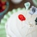 Coral & MInt - Fabric Flower Cake Toppers - 6