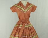 1960s Vintage Patio Dress - Squaw Cotton Voile Circle Skirt Rockabilly Party Frock