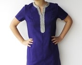Vintage 1970s Purple and Silver Embroidery Dress