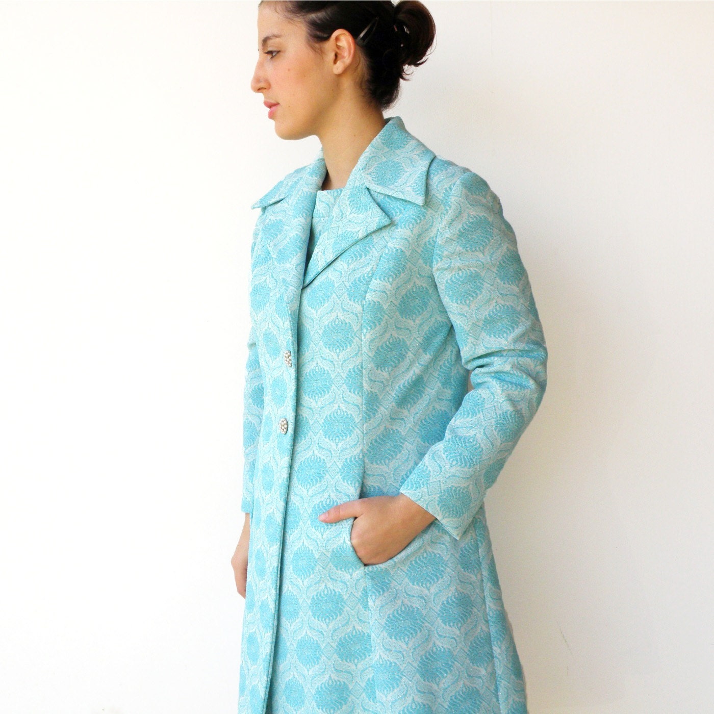 Vintage 1960s Royal Aquamarine Dress and Coat Set