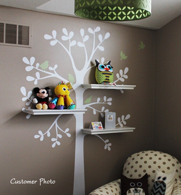 The ORIGINAL Shelving Tree with Birds - LARGE Tree Wall Decal Sticker
