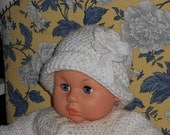 Infant Girls White Tweed Flowered Beanie Hat