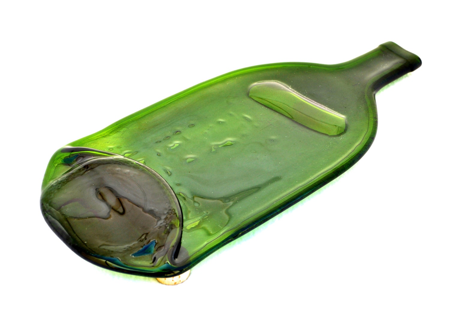 Recycled Green Wine Bottle Cheese Tray with Cork Feet