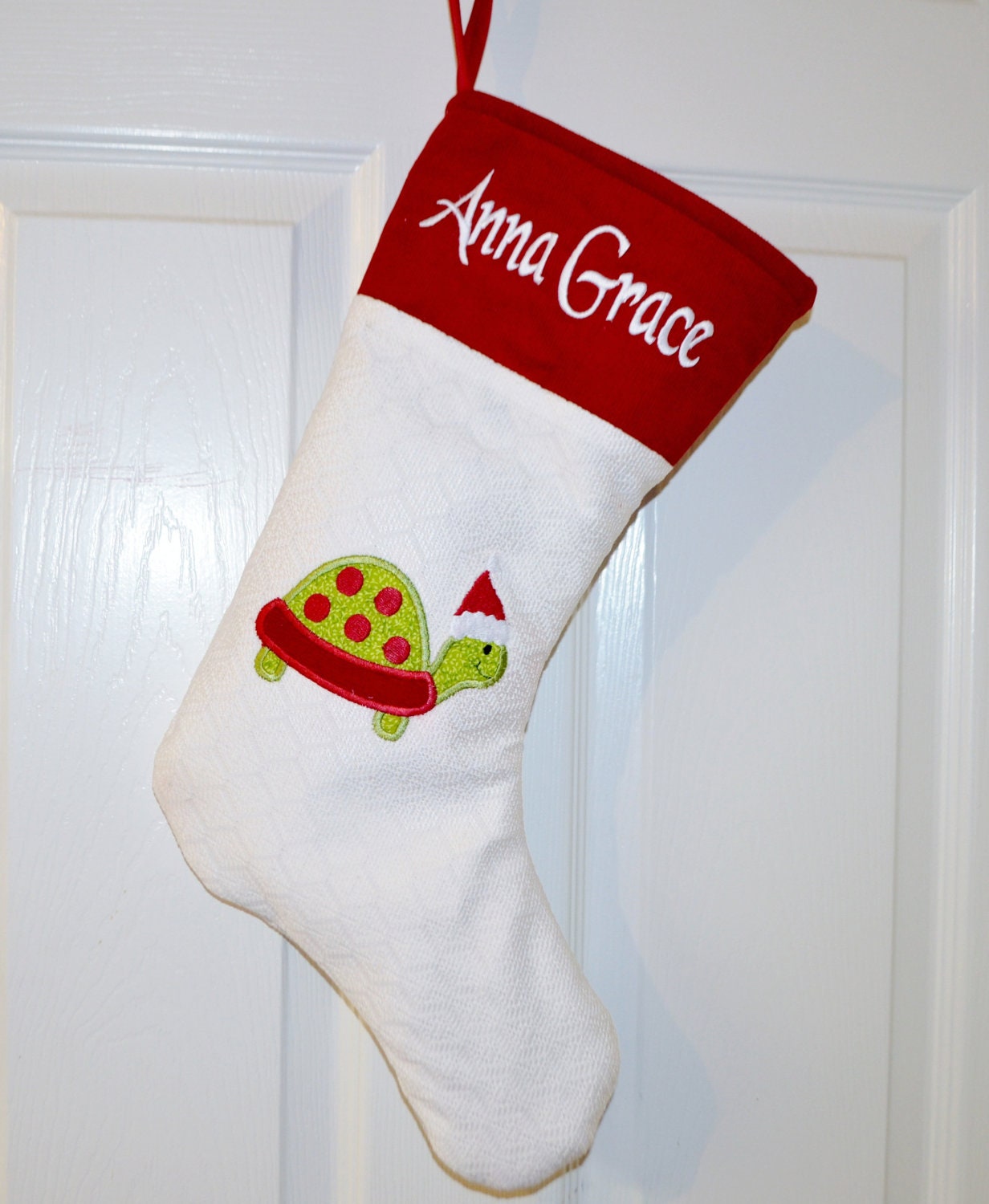 Santa Turtle Applique Christmas Stocking Quilted Personalized Boy or Girl